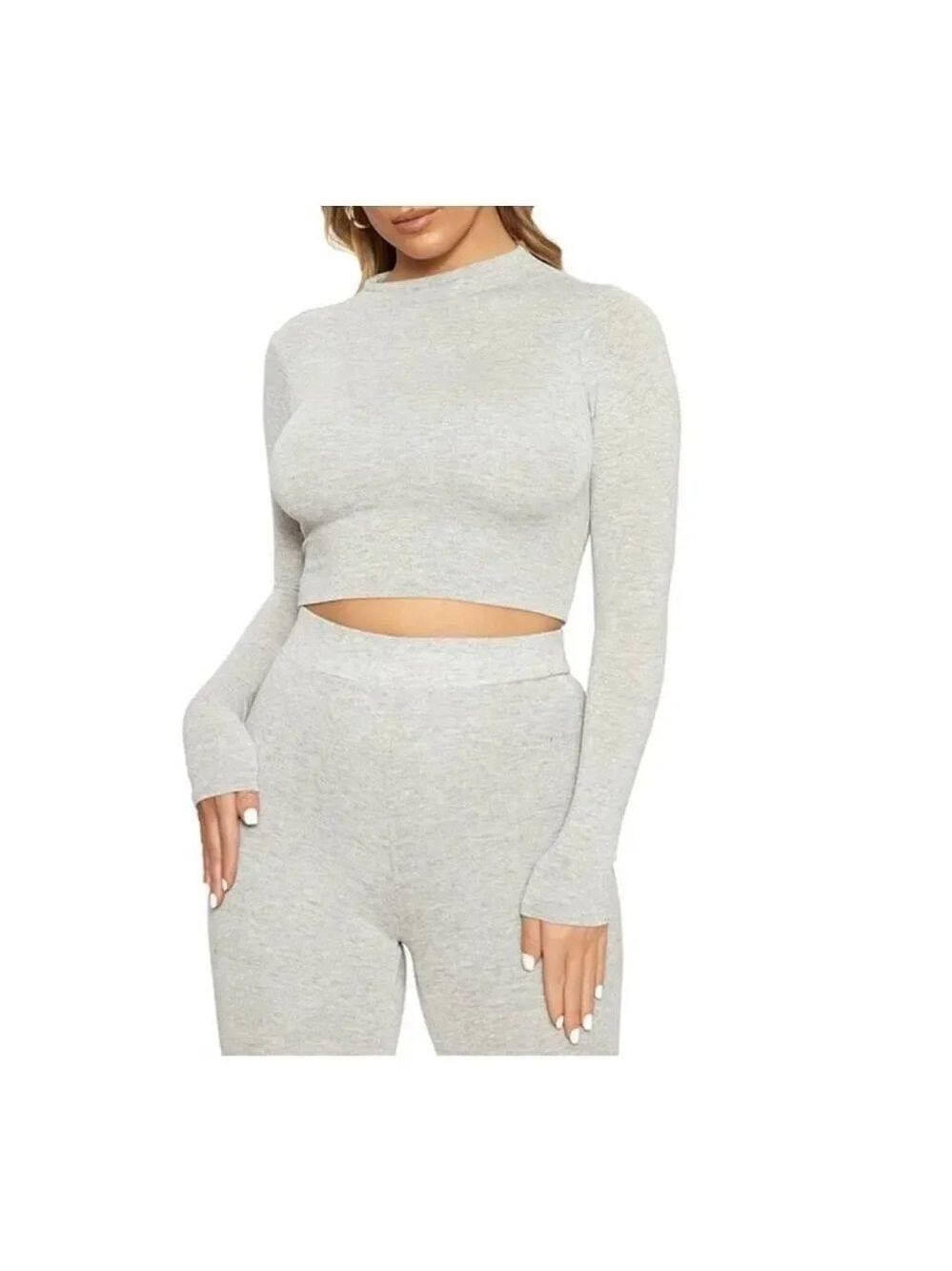 Naked Wardrobe THE NW CROP TOP IN HEATHER GREY Sz M